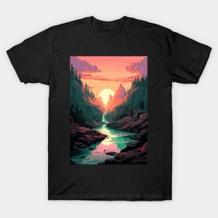 Fantasy Nature Sunset Scenery Synthwave Aesthetic Anime Art Style T-Shirt